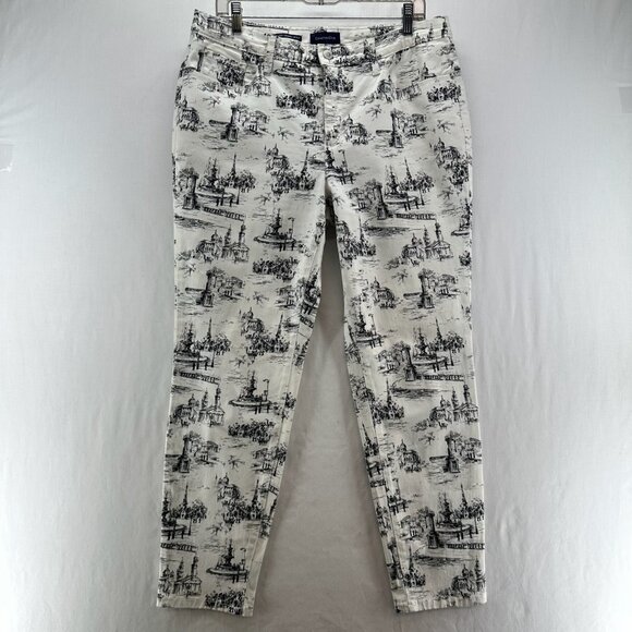Charter Club Bristol Skinny Ankle Pants Women 14 Midrise Toile Print Black White - Picture 1 of 11